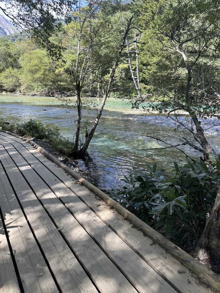 上高地の梓川コースの木道